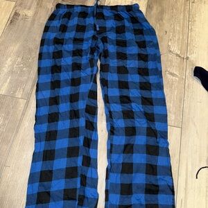 blue plaid low rise pajama pants